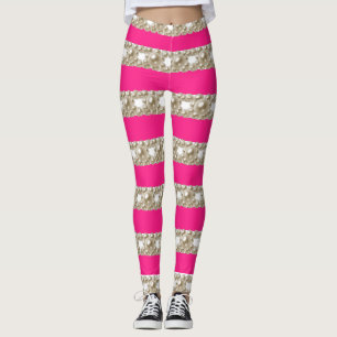 hete roze en witte strepen met stijlvolle parels leggings