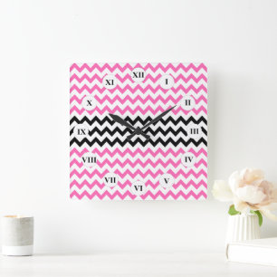 Hete Roze en Zwarte Chevron door Shirley Taylor Vierkante Klok