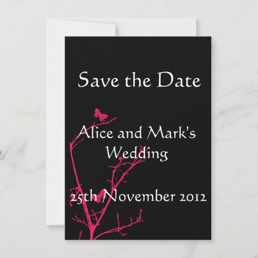 hete roze en zwarte sla de datumkaart op save the date (Voorkant)