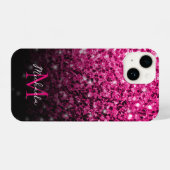 Hete roze faux glitter schittert bling Monogram iPhone Hoesje (Achterkant horizontaal)