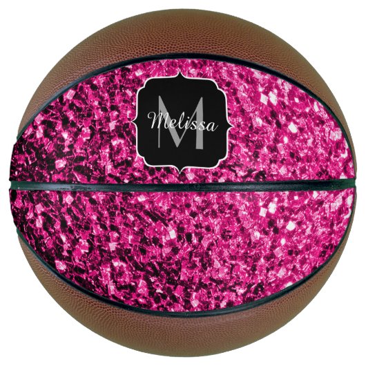 Hete roze faux glitter sparkle Monogram naam Basketbal (Voorkant)