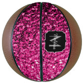 Hete roze faux glitter sparkle Monogram naam Basketbal (Verticaal)