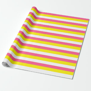 Hete Roze, Gele en Witte Strepen Cadeaupapier
