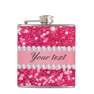 Hete Roze Grote Faux schittert met Diamanten Heupfles