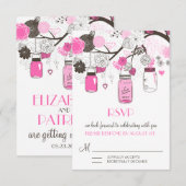 Hete Roze Mason Potten Trouw RSVP Kaart (Voorkant / Achterkant)