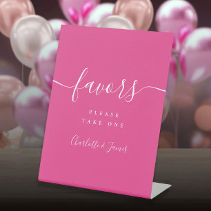 Hete Roze Moderne Script Bruiloft Favorieten Tafel Reclamebord Met Voetstuk