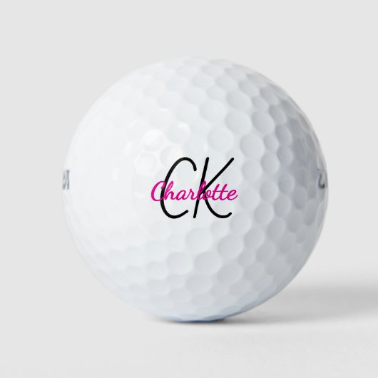 Hete roze monogram initialen naam golfballen (Voorkant)