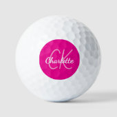 Hete roze naam monogram initialen golfballen (Voorkant)