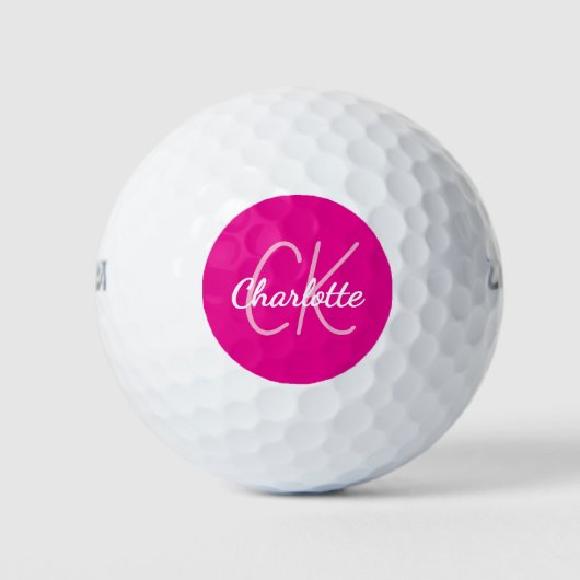 Hete roze naam monogram initialen golfballen (Voorkant)