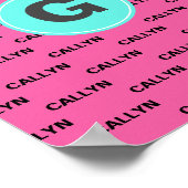 Hete roze naam patroon monogram poster (Hoek)