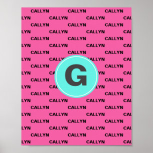 Hete roze naam patroon monogram poster