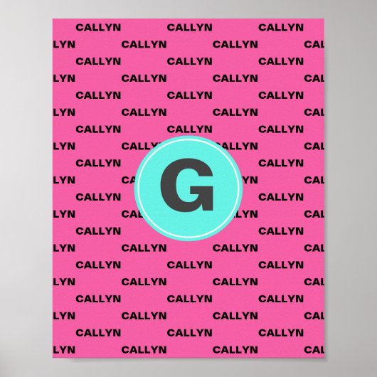Hete roze naam patroon monogram poster (Voorkant)