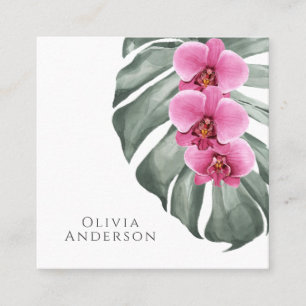 Hete Roze Orchideeën op Monstera Tropische Botanis Vierkante Visitekaartje
