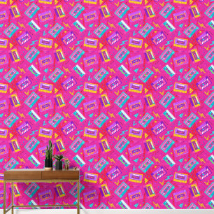 Hete Roze Retro Cassettes Behang