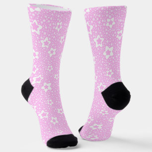 Hete roze retro polka stippen met bloemmotief sokken