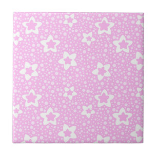 Hete roze retro polka stippen met bloemmotief tegeltje