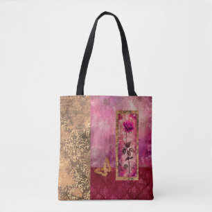 Hete roze roos grunge stijl bloemen draagtas