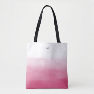 Hete Roze Waterverf Ombre Modern Monogram Draagtas