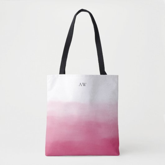 Hete Roze Waterverf Ombre Modern Monogram Draagtas (Voorkant)