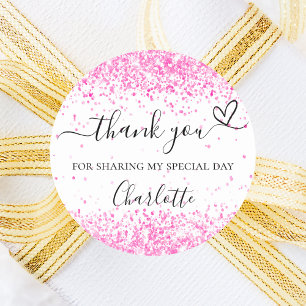 Hete roze witte confetti bedankt ronde sticker
