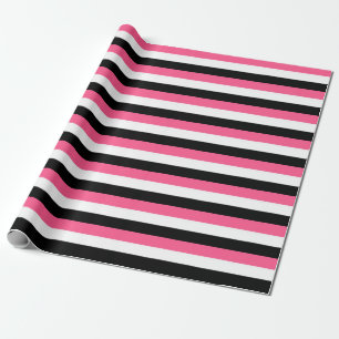 Hete Roze, Witte en Zwarte Strepen Cadeaupapier