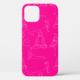 hete roze yoga posities lijntekeningen iPhone 12 hoesje