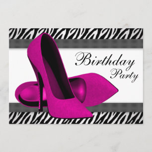 Hete roze Zebra Birthday Party op hoog niveau Kaart