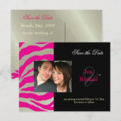 Hete roze zebra Save the Date Foto briefkaarten, Aankondigingskaart (Voorkant / Achterkant)