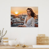 Hete vrouw op dak poster (Keuken)