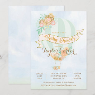 Heteluchtballon Baby Shower Uitnodiging