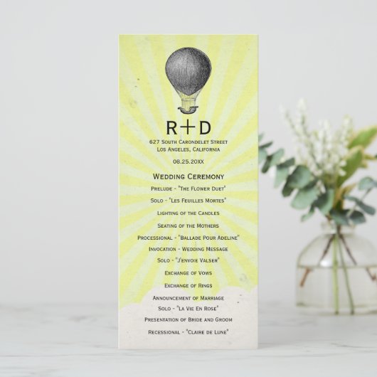  heteluchtballon bruiloft programma (Staand voorkant)