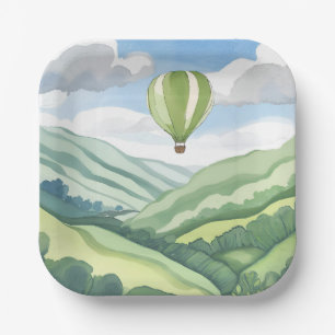 Heteluchtballon   Groene Aquarel Landschap Papieren Bordje