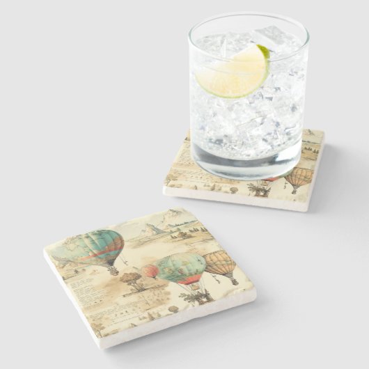 heteluchtballon in een sereen landschap (10) stenen onderzetter (Zijkant)