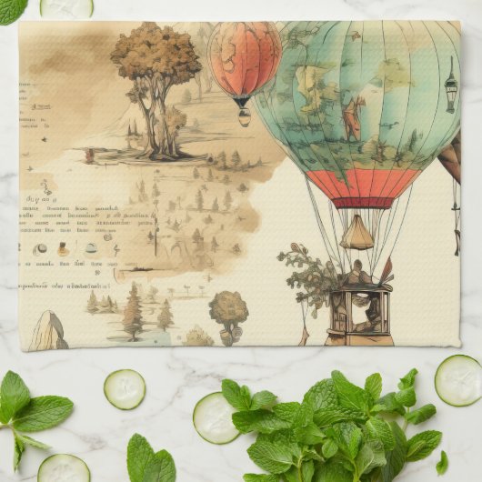 heteluchtballon in een sereen landschap (10) theedoek (Gevouwen)