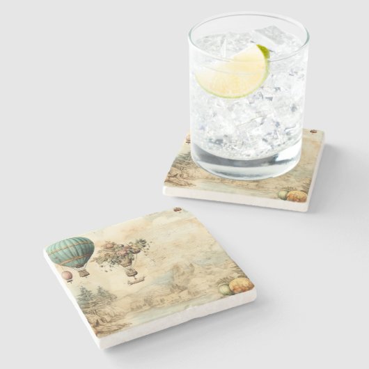  heteluchtballon in een sereen landschap (1) stenen onderzetter (Zijkant)