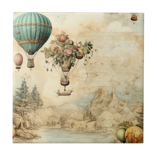  heteluchtballon in een sereen landschap (1) tegeltje (Voorkant)