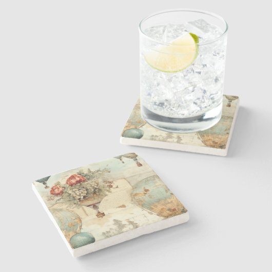  heteluchtballon in een sereen landschap (3) stenen onderzetter (Zijkant)