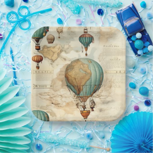  heteluchtballon in een sereen landschap (5) papieren bordje (Feest)