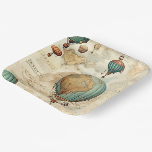  heteluchtballon in een sereen landschap (5) papieren bordje (Gebogen)