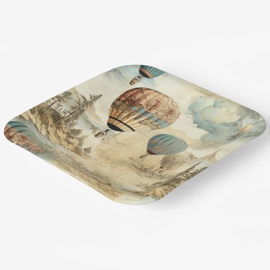  heteluchtballon in een sereen landschap (7) papieren bordje (Gebogen)