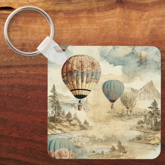 heteluchtballon in een sereen landschap (7) sleutelhanger (Voorkant)
