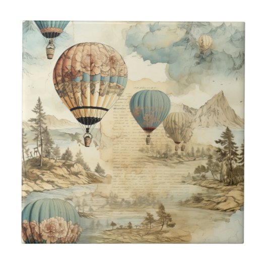 heteluchtballon in een sereen landschap (7) tegeltje (Voorkant)