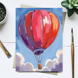 Heteluchtballon   Rode Aquarel Schildering Briefkaart