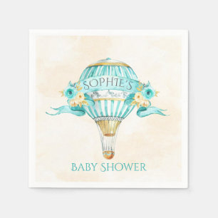 Heteluchtballon Turquoise Goud Gele Rozen Servetten