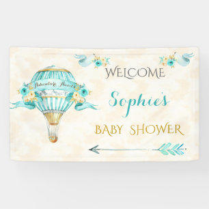 Heteluchtballon Turquoise Gouden Pijlen Rozen Spandoek