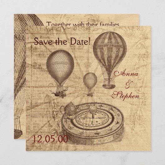 heteluchtballonnen Sla de datum op Save The Date (Voorkant / Achterkant)