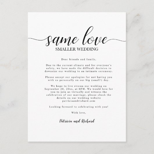 Hetzelfde liefde, kleinere bruiloft, bruiloft inpe briefkaart (Voorkant)