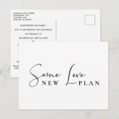 Hetzelfde liefde, nieuw plan, trouwdatum gewijzigd aankondigingskaart (Voorkant / Achterkant)