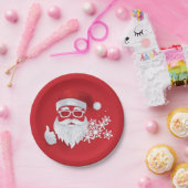 Heup Santa Claus Papercut op Rode Kerstmis Papieren Bordje (Feest)