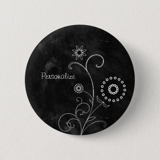 Heup zwart-wit Foral Chalkboard met naam Ronde Button 5,7 Cm (Voorkant)